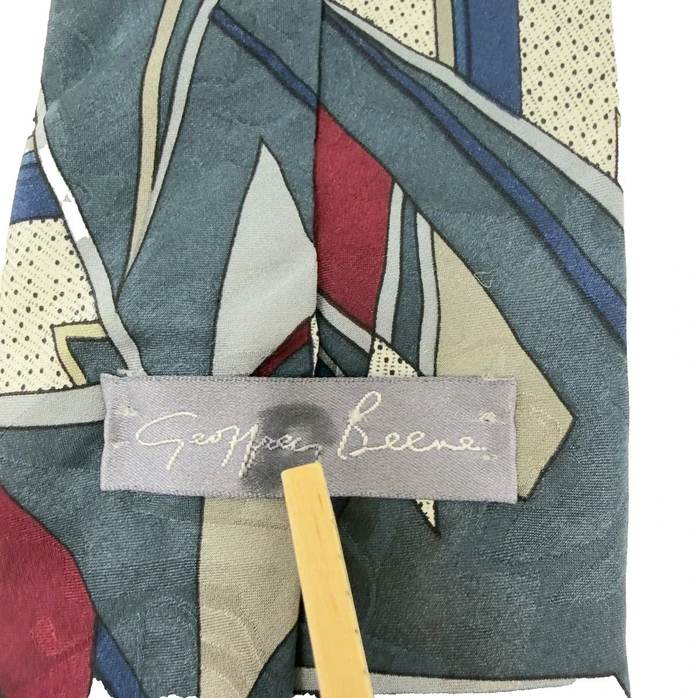 Geoffrey Beene Silk Tie Geometric Blue‎ Red Vintage 58x3.75